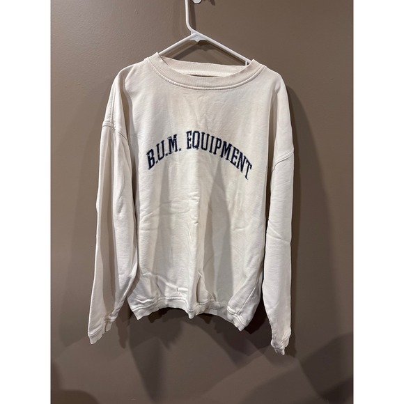 B.U.M. Equipment Other - Vintage B.U.M. Equipment Sweatshirt Cream White Navy Logo Pullover Mens Medium